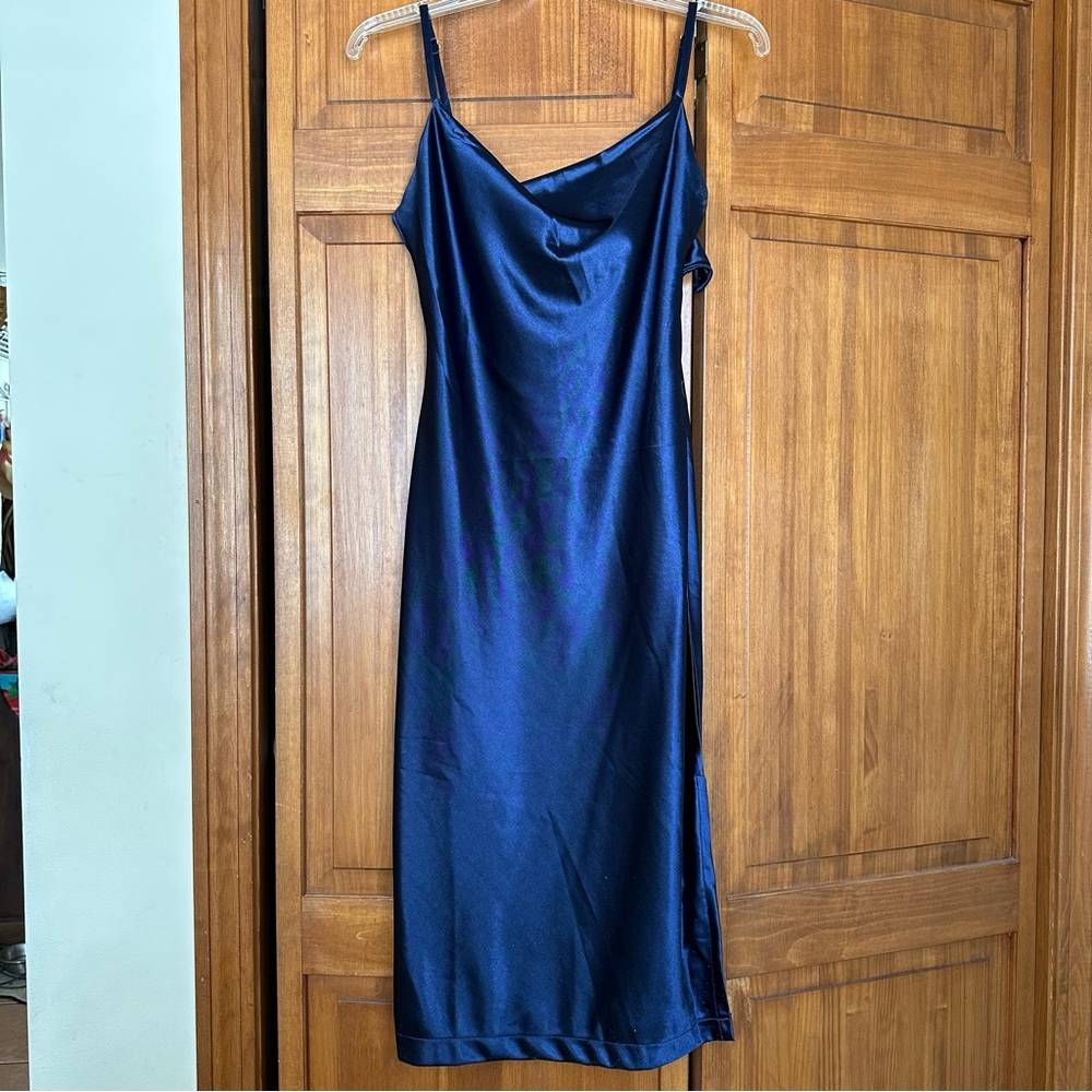 Elegant Blue Satin Slip Dress